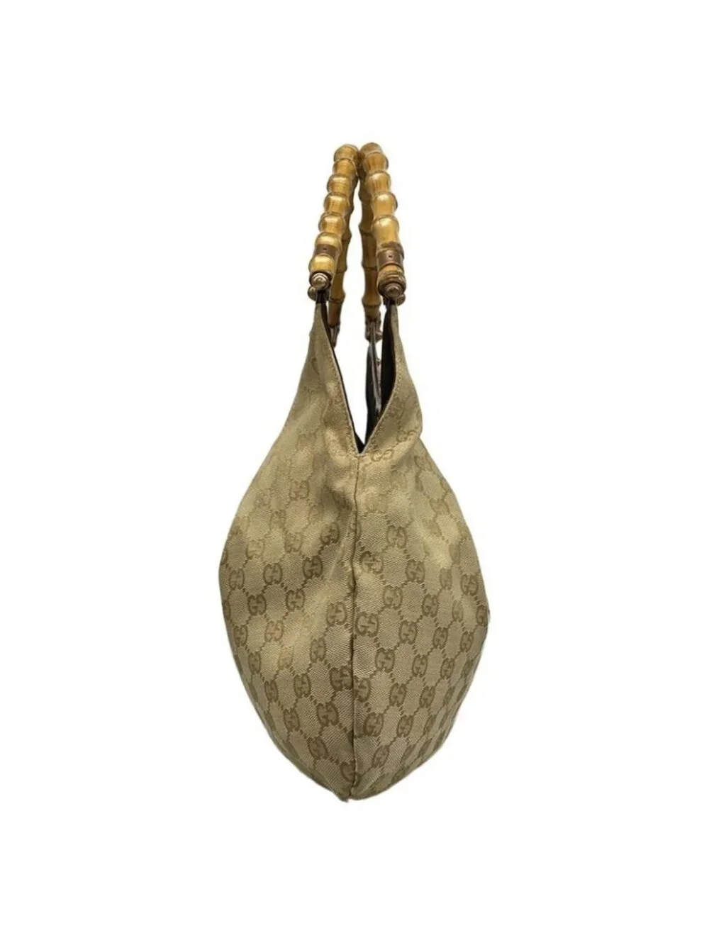 ★SOLD★ Gucci Shoulder Bag Bamboo GG Pattern Beige Brown Studs Leather - Picture 4 of 15
